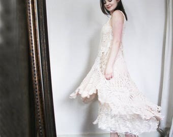 upcycled wedding dress, doiley dress, romantic dress, bespoke wedding dress . S