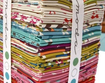 RARE Wonderland Out of Print Fat Quarter Bundle Momo Modern Florals Scissors Dots Contemporary Trees Children GreenPinkAqua piecesofpine