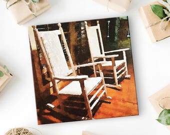 Front Porch Rocking Chairs - Canvas Art Print - Southern Art - Gift for Girlfriend or Best Friend - Southern Charm - Southern Decor - 8x8