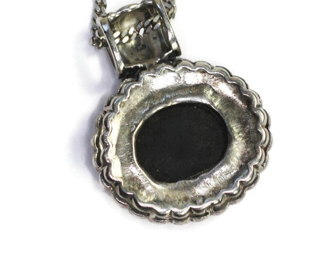 Sterling and Black Onyx Cabochon Pendant Necklace Vintage