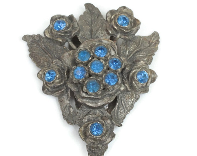 CIJ Sale Little Nemo Dress Clip Sapphire Blue Stones Floral Design Vintage