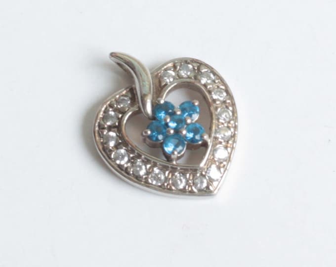 Sterling Heart Pendant Ross-Simons Blue and Clear Stones Vintage