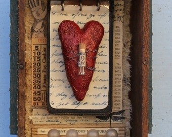 Assemblage Art Found Object Mixed Media Shrine Shadow Box "A Lot to Tell"