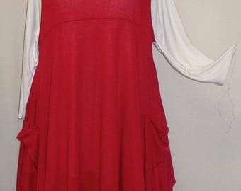 Coco and Juan, Plus Size Top, Lagenlook, Layering Top, Plus Size Tunic Top, Women’s Tunic, Red, Knit Size 1 Fits 1X,2X Bust to 50 inches