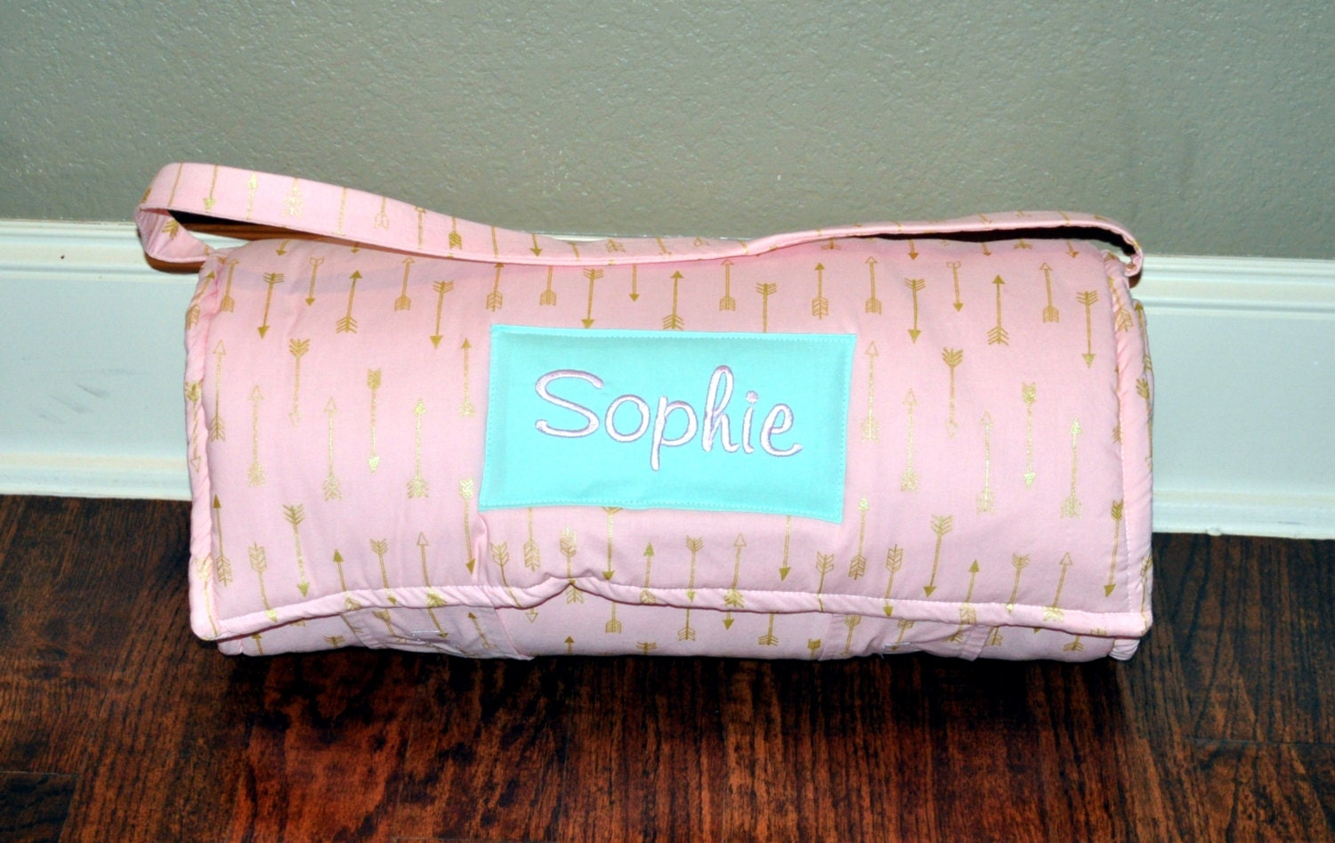 Nap Mat Monogrammed Gold Glitz Arrows on Light Pink Nap Mat