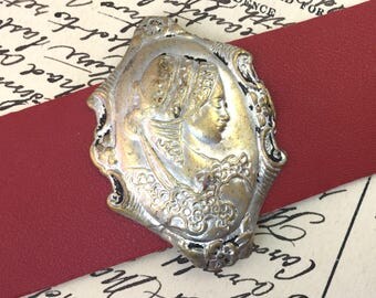 Vintage Cameo Bracelet, Leather Cuff Bracelets for Women, Leather Bracelets for Women, Art Deco Jewelry, Upcycled Vintage Jewelry, Cameo