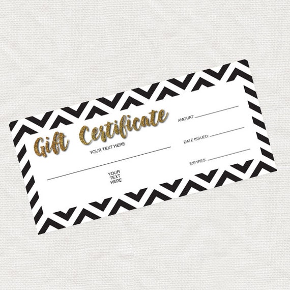 printable gift certificate gold glitter black chevron