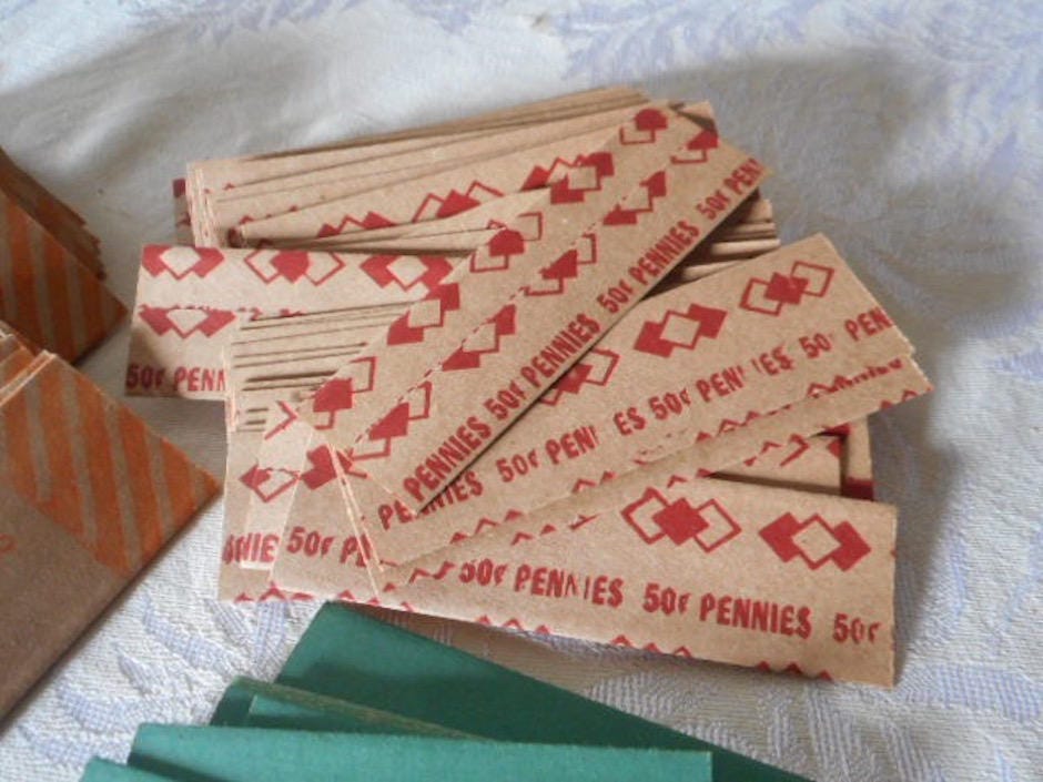 SALE PRICED Vintage Paper Coin Wrappers Quarters Dimes Nickels Pennies
