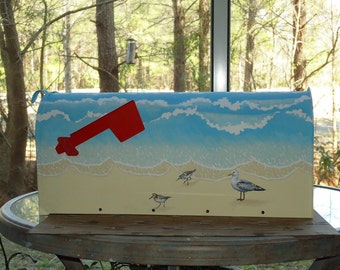 Custom Painted Sandpiper and Beach Mailbox, Beach Decor, Shorebirds Mailbox, Great gift!
