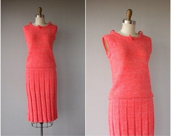 1960s Dress | 60s Dress | 1960s Knit Dress | 60s Knit Dress | 1960s Day Dress | Hot Coral Dress | 60s Skirt Set