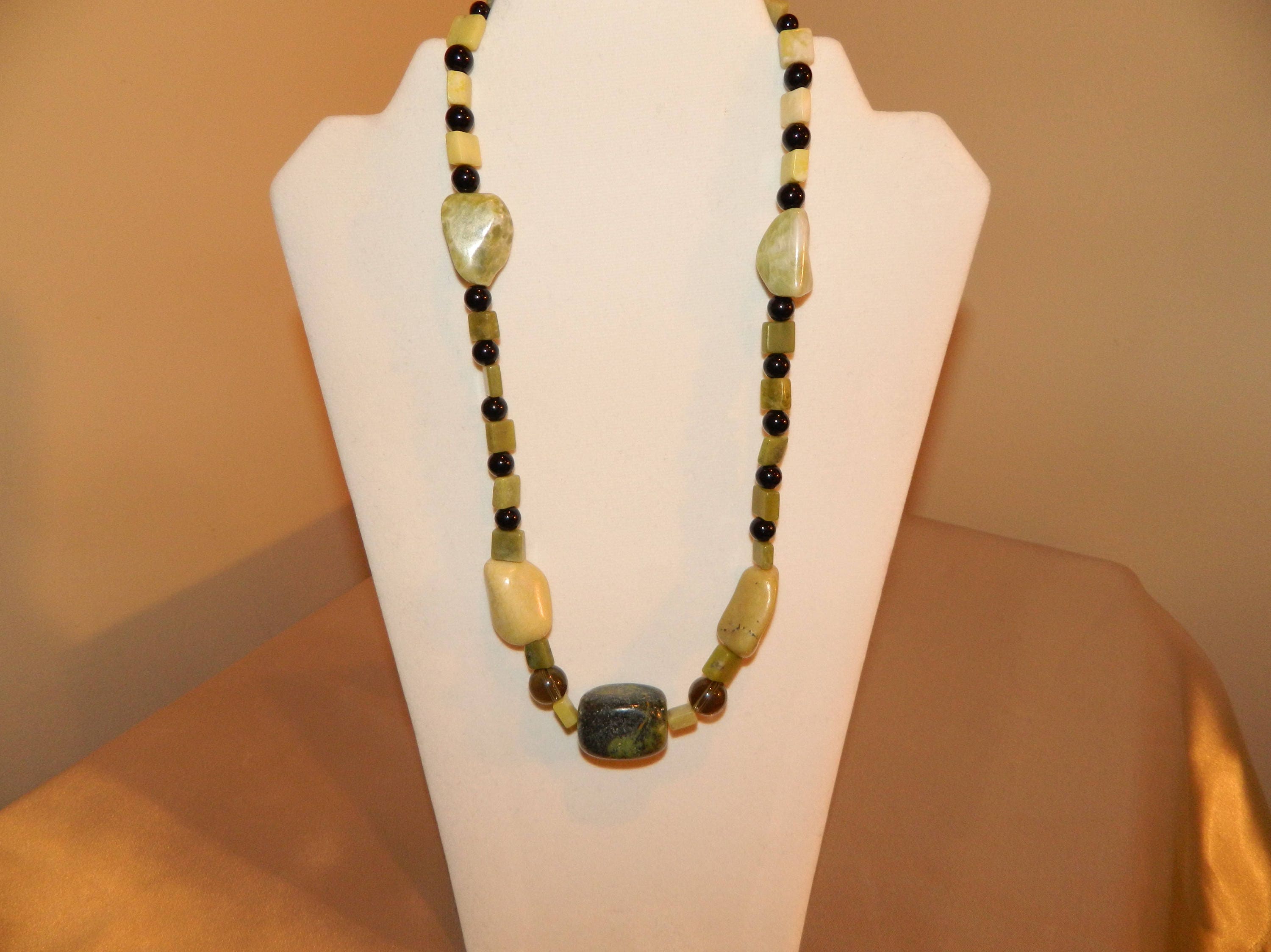 Green Abstract Rock Necklace Black Green Rock Necklace Jade