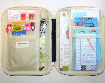 LARGER SIZE - Navy Blue Travel Organizer Case With Accessories Filofax Kikki K Memory Planning Smash Book Midori Journal