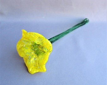 Hand Blown Art Glass Color Flower