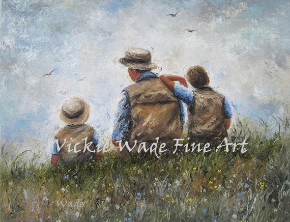 Father Two Sons Art Print dad and sons painting two boys