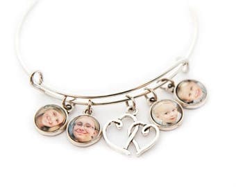 Personalized Photo Charm Bracelet Bangle, Custom Photo Bracelet, Gift for Mom, Custom Photo Jewelry, Photo Gift,