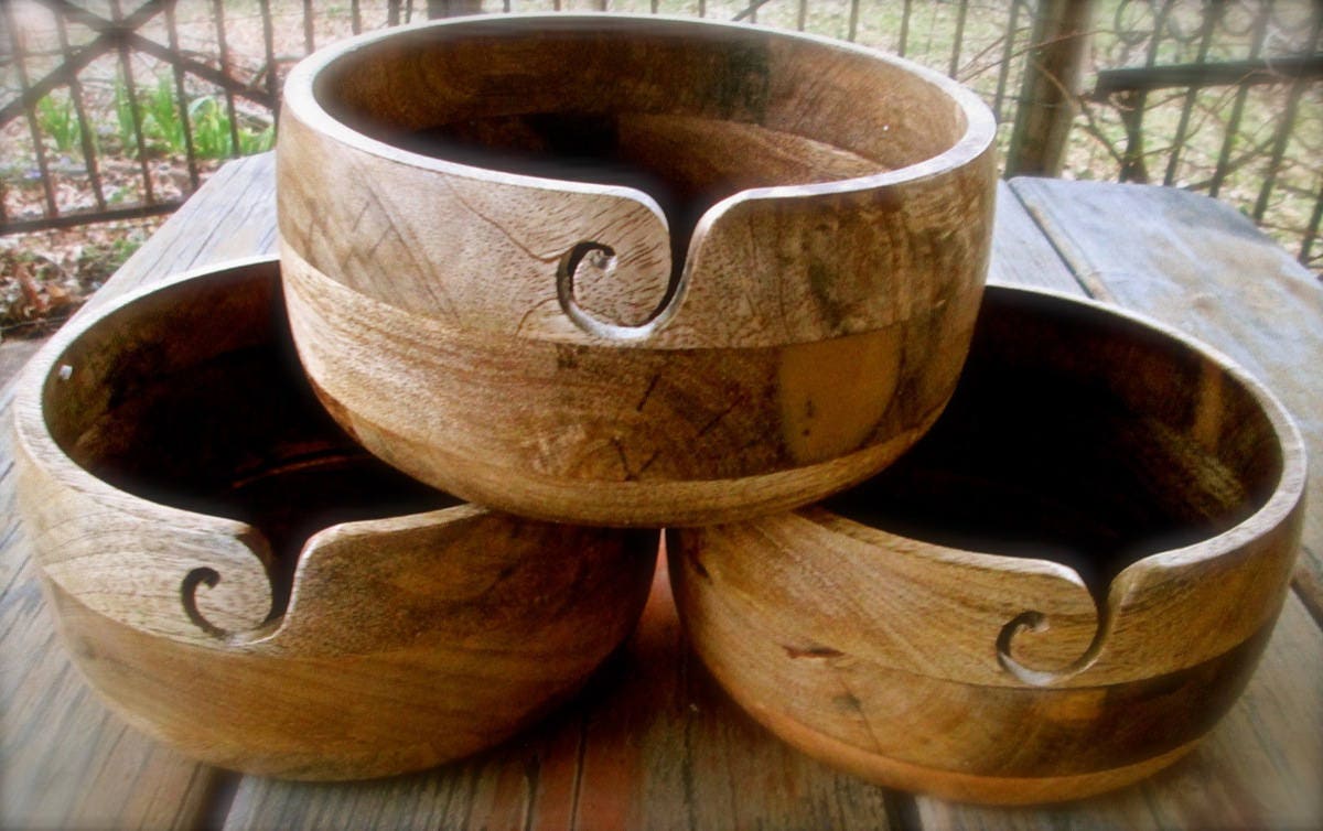 Jumbo Rare Mango Wood Yarn Bowl 7 3/4 X 3 2/3 for