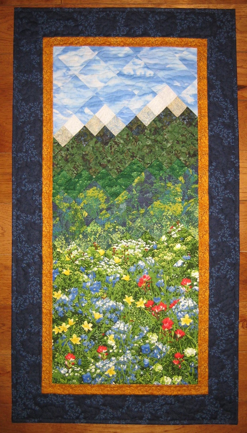 Mountain Flowers Landscape Fabric Wall Hanging Art by TahoeQuilts