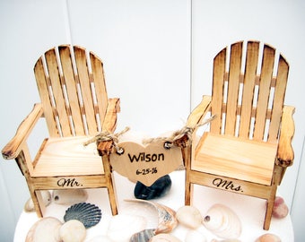 Beach wedding cake topper, Beach chair cake topper, Adirondack chairs, His and Hers, Gift for couple, PERSONALIZED Wedding Gift, Nautical we