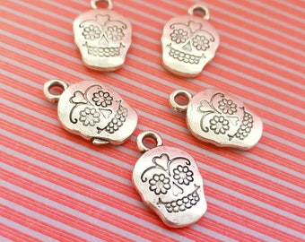 Day of the Dead sugar skull silver tone charms set of 5