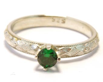 4mm Faceted Emerald Claw Set Stacking Ring on Floral Band