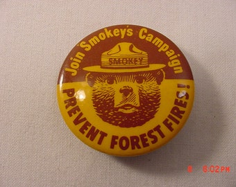 Vintage Smokey The Bear Prevent Forest Fires Pin Back 17 - 281