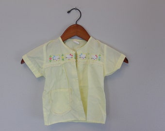 Vintage Girls Sheer Yellow Embroidered Cat shirt By Elimar