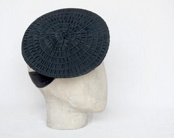 Vintage Hat 1940's Tilt Hat Black Grosgrain Ribbon