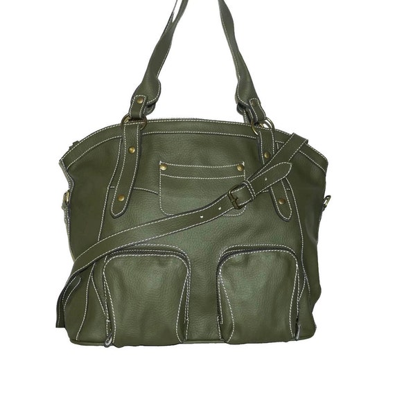 Olive Green Leather Handbag Leather Tote Shoulder Cross-body