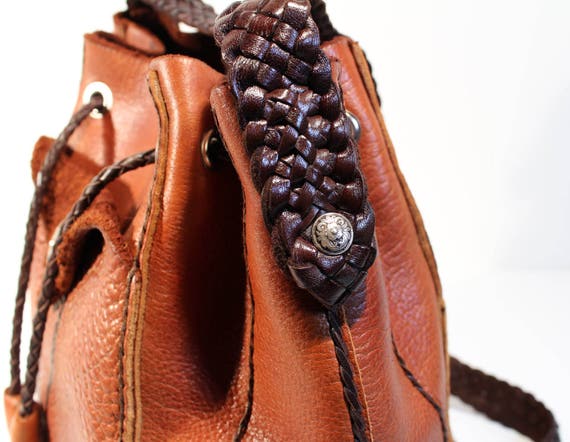 Rustic Bison Leather Bucket Handbag