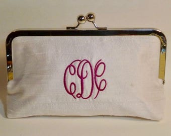 Bridal Clutch or Bridesmaids Clutch Dupioni Silk Monogrammed Name Clutch CUSTOMIZE