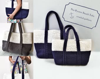 Crochet Pattern, Crochet Bag Pattern, The Ryann Easy Colorblock Beach Tote, Easy Bag Pattern, Crochet Pattern, Handbag Pattern