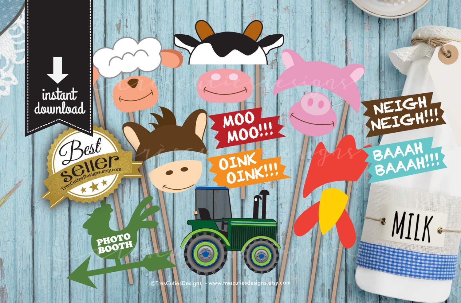 Photo Booth Props Farm Animals Happy Birthday Printable