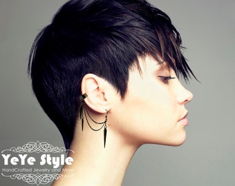 Gunmetal Ear Cuff, Ear Cuff Earrings, Spike Earrings, Gunmetal Earrings