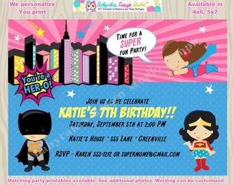 Girl Superhero Invitation Invite Girl superhero Party supergirl invitation girl superhero birthday party invitation invite Printable DIY