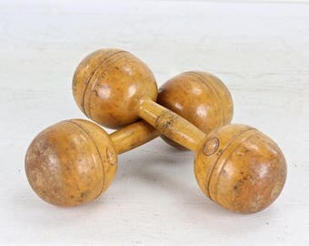 Wooden Dumbbells Antique Wooden Dumbbells Wood Barbells Large Wooden Weights Old Weights Wood Weights Vintage Sports Decor 1920 Dumbbells