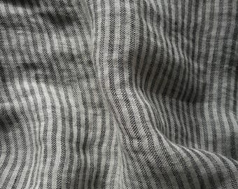 Pure soft linen fabric with regular stripes#gray and black color#light fabric#transparent