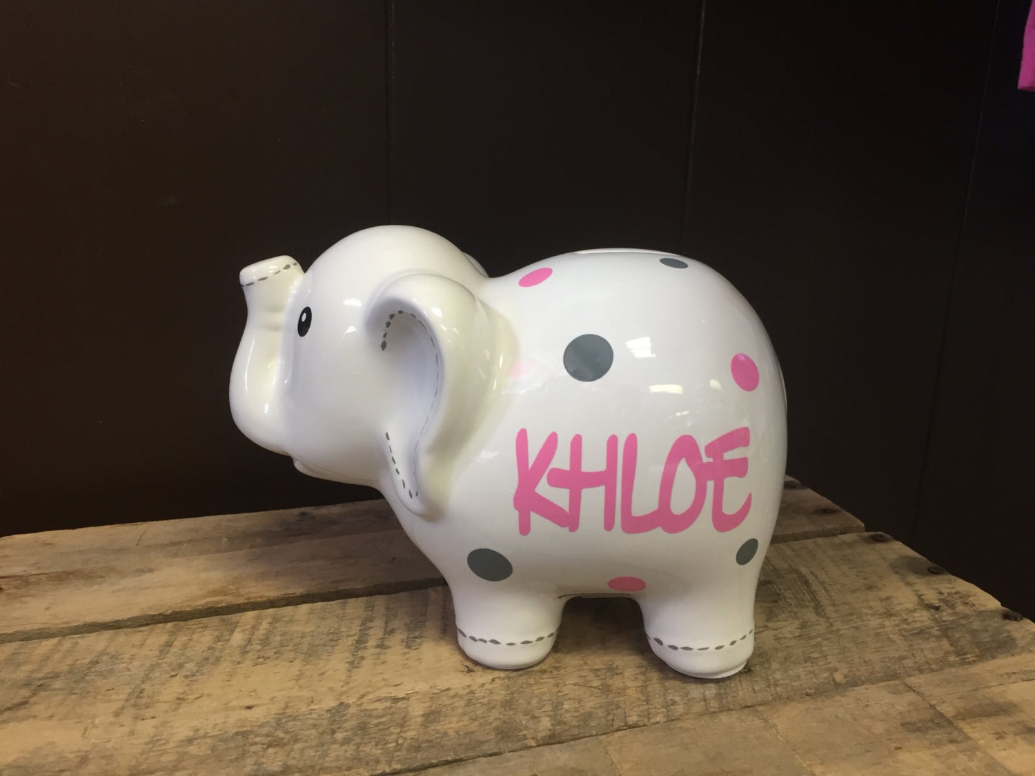 White Large Ceramic Elephant Piggy Bank Personalized Piggy