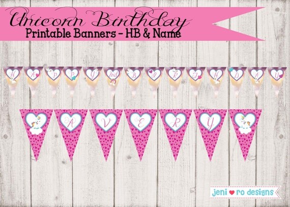 unicorn birthday printable happy birthday and name banners