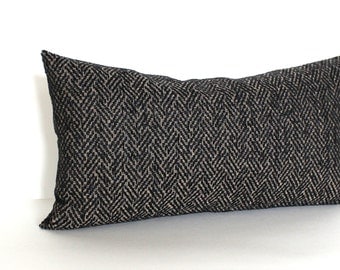 Lumbar Pillow Cover Black Pillow Herringbone Upholstery Fabric Oblong Throw Pillow Cover Decorative Pillow 12x24 12x21 12x18 12x16 10x20