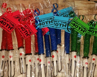 12 star wars lightsaber chocolate covered pretzels with May the 40th be with you tags