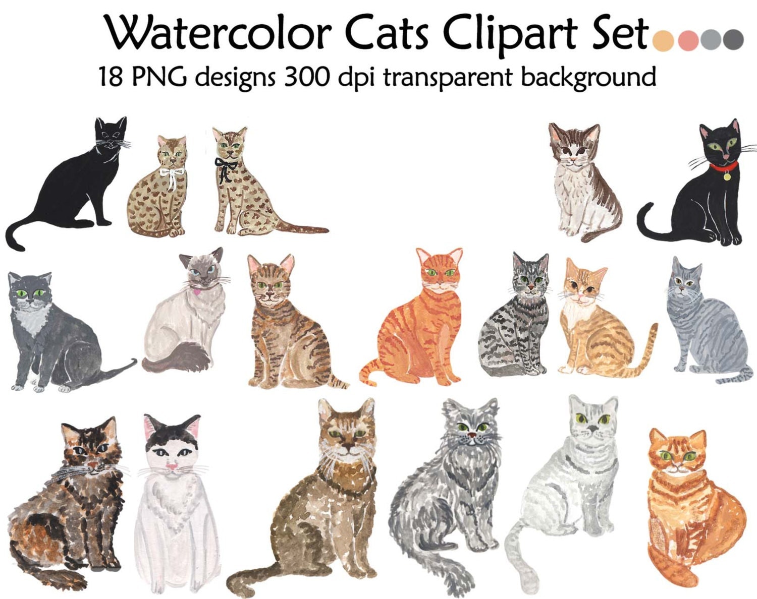 Download Watercolor Cats Clipart Set Cats Clip Art Pet Watercolor