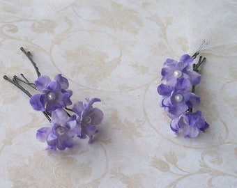 Small Purple Flower Hair Pins - Set of Six Mini Flower Bobby Pins