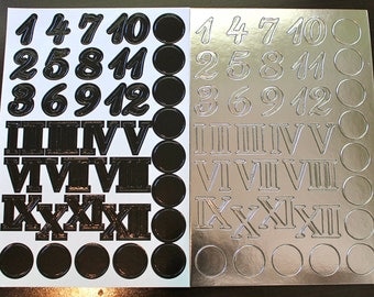 1 inch Clock Face Stickers in Black and Silver Roman Numerals Self-adhesive
