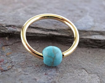 16 Gauge CBR Gold Cartilage Hoop Earring Turquoise Stone Tragus Hoop Helix Conch