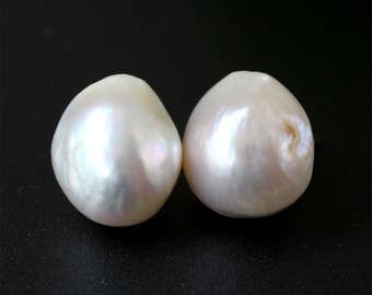 One pair Ivory big Special Natural Baroque Freshwater Pearl Earrings Christmas, Wedding,Happiness,birthday Gift