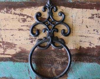 Fleur de lis Towel Holder Ring Cast Iron (YOUR COLOR CHOICE)