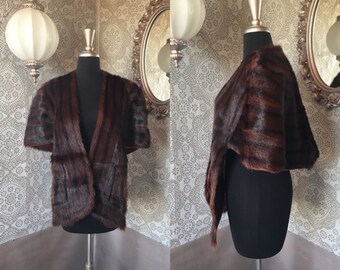 Vintage 1940's 50's Brown Stripe Mink Fur Capelet Stole