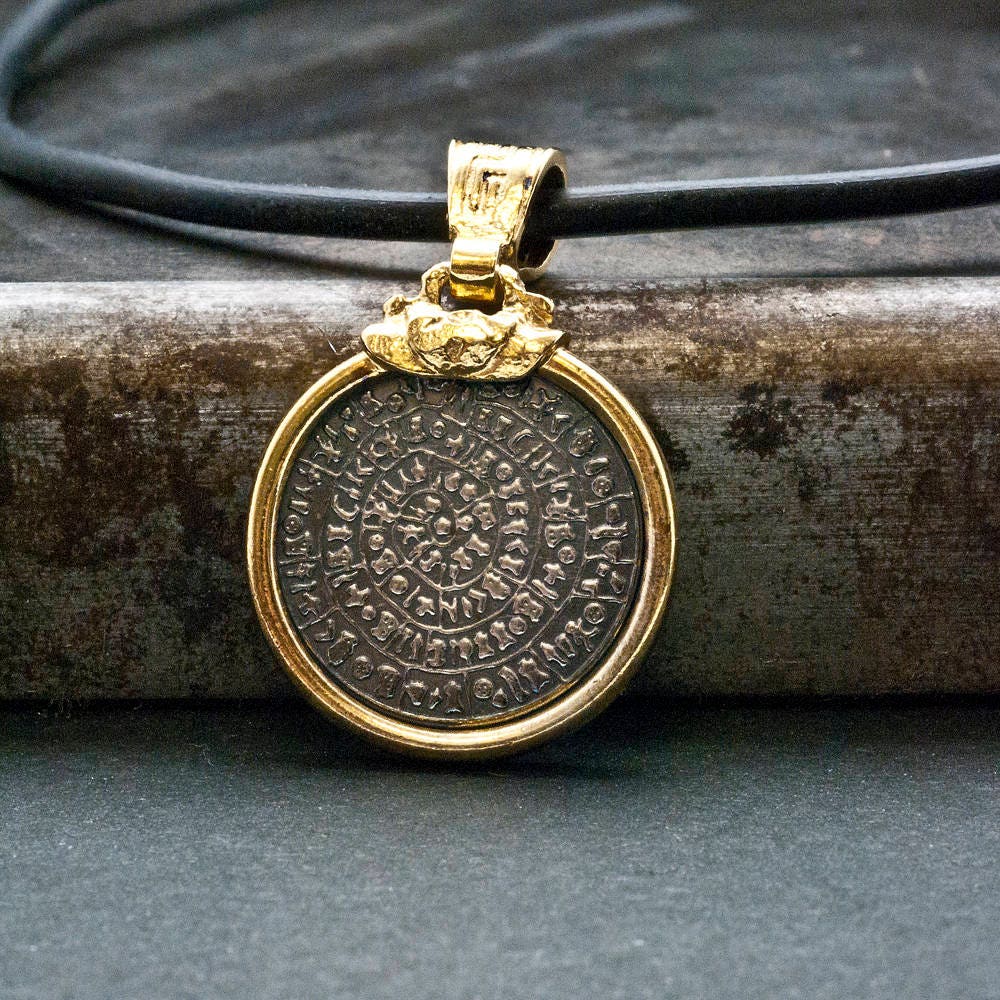 Phaistos Disc Greek Necklace Unisex Gold and Sterling