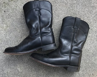 Vintage womens Justin black shiny roper boots size US7