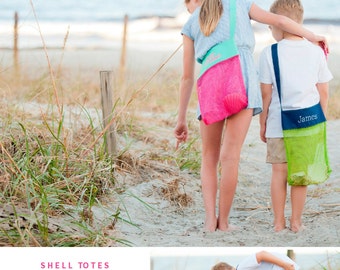 Shell Collecting Bag, Shell Tote, Personalized Bags for Kids, Sea Shell Bag, Mesh Shell Bag